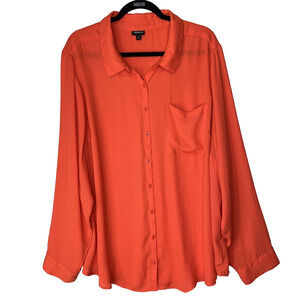 Torrid Button Up Down Front Top Blouse Plus Size 4X Solid Orange Long Sleeve